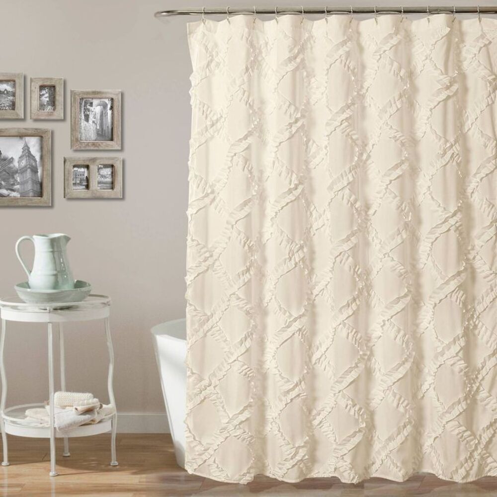 Shower Curtain Ruffle Diamond Ivory - Lush Décor Fabric Machine Washable